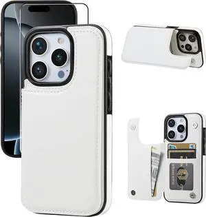 Wallet Case Compatible with iPhone 16 pro Slim Protective case with Card Holder Premium PU Leather Kickstand Card Slots Case with Double Magnetic Clasp for iPhone 16 pro 6.3-White