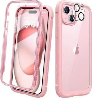 Designed for iPhone 15 Case Full Body Rugged Case with Built-in Touch Sensitive Anti-Scratch Screen Protector with Camera Lens Protector for iPhone 15 6.1 (Coral Pink)