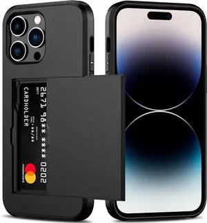 for iPhone 14 Pro Max Case with Card Holder Heavy Duty Protective Dual Layer Shockproof Hidden Card Slot Slim Wallet Cover for iPhone 14 Pro Max for Women&Men(Black)