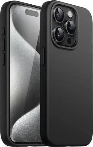 Silicone Case for iPhone 15 Pro 6.1-Inch Silky-Soft Touch Full-Body Protective Phone Case Shockproof Cover (Black)