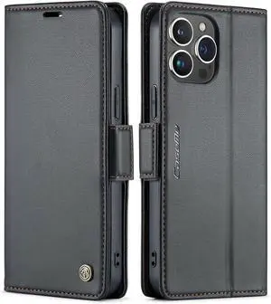 Wallet Case for iPhone 13 Pro Max Premium PU Leather Magnetic Flip Folio Case with RFID Blocking Credit Card Slots Kickstand Shockproof Protective Phone Case Cover - Black