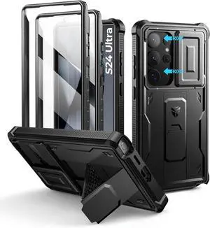 for  Galaxy S24 Ultra Case with Built-in Slide Camera Cover & Screen Protector & Kickstand Shockproof Rugged Case Full-Body Bumper Protective Cover for Galaxy S24 Ultra (2024) Black