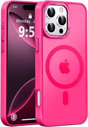 Designed for iPhone 16 Pro Max Case with Magnetic [13 FT Military Drop Protection] [Compatible with Magsafe] Slim Translucent Matte Shockproof with Anti-Fingerprint Phone Case Hot Pink