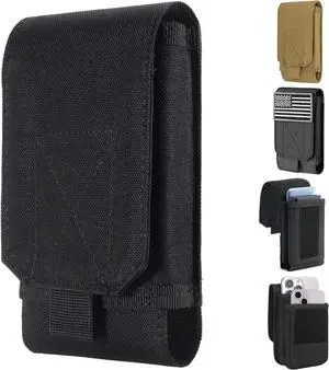 Black Army Camo Molle Bag for Mobile Phone Belt Pouch Holster Cover Case for iPhone 16 Pro Max/iPhone 15 Pro Max/iPhone 14 13 12 Pro Max/iPhone 16 15 14 Plus