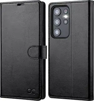 Compatible with Galaxy S23 Ultra 5G Case Wallet PU Leather Flip Folio Case with Card Holders RFID Blocking Kickstand [Shockproof TPU Inner Shell] Phone Case 6.8 Inch (2023) - Black