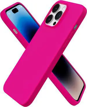 Compatible with iPhone 14 Pro Max Case 6.7 Slim Liquid Silicone 3 Layers Full Covered Soft Gel Rubber Phone Case Protective Cover with Microfiber Lining 6.7 inch-Hot Pink