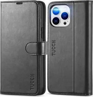 Wallet Case for iPhone 13 Pro Max RFID Blocking 4 Card Slots Stand Shockproof TPU Interior Shell PU Leather Magnetic Flip Cover Black