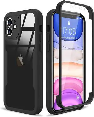 Compatible with iPhone 11 Case Full Body Clear Design with Built-in Screen Protector Shockproof Anti-Scratch Rugged Phone Case 360 Protective Cover for iPhone 11 6.1 inch Black