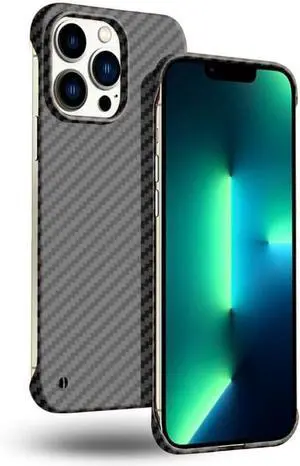 Ultra-Thin Frosted Soft Touch Skin Borderless Carbon Fiber Bump Texture Case for iPhone 15 Pro Max 6.7(2023) - Slim Minimalist Lightweight Frameless Matte Hard Cover - Black