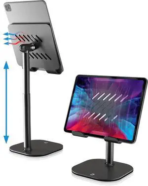 TabHolder 7-10 Height Adjustable Tablet Stand Premium iPad Stand for Desk 270° Tilt Portable Monitor Holder for 15.6-17 Displays for All iPad Kindle Surface  Tablets (Black)