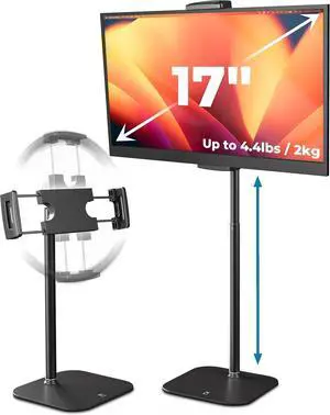 TabStand 20 Tall iPad Stand for Desk Portable Monitor Holder up to 17 Holds 4.4lb Desktop Tablet Stand Tablet Mount Apple iPad Holder for Desk for  Kindle Fire (Night Black)