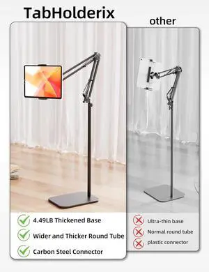 Tablet Floor Stand with 4.5LB Heavy Metal Base Overhead Bed Phone Stand Angle Height Adjustable Holder Universal Phone Mount for iPad iPhone Pro Air Mini  Tab Kindle E-Readers...