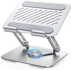 Tablet Stand Holder for Desk with 360° Rotating Base Aluminum Dual Rod Support Adjustable Home Office Accessories Compatible with iPad Pro 13 12 11 Air Mini 5 4 3 Phone E-Reader Silver