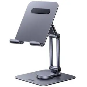 Tablet Stand for Desk Swivel with 360° Rotating Base Tablet Holder Aluminum Portable Stand Adjustable Home Office Accessories Compatible with iPad Pro 11 Air Mini 6 5 Grey