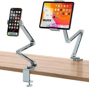 Adjustable Tablet Stand for iPad Desk Phone Holder for Bed with 2 Clamps Flexible Aluminum Alloy Mount with 360° Rotation for 4-13 Devices