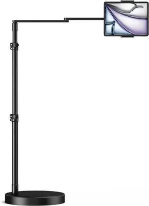 Adjustable Tablet Floor Stand with Heavy Duty Base 24in Horizontal Long Arm iPad Floor Stand Holder for Bed Recliner Sofa Compatible with iPad mini Air Pro 13/12.9 and 4.7-13in Devices