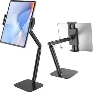 Tablet Stand for iPad Aluminum Multi-Angle Adjustable Tablet Holder Heavy-Duty Metal Base for Desk Compatible with 5.1-13 iPad Pro Surface Kindle Tablets Portable Monitors and More
