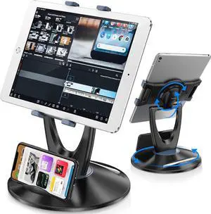 iPad Tablet Stand Holder for Desk - 6 inch to 13 inch - Stable Adjustable - 360° Swivel Angle Pen Phone iPad Stand for Store Retail Kiosk Reception Home Office Gift Ideas - Black