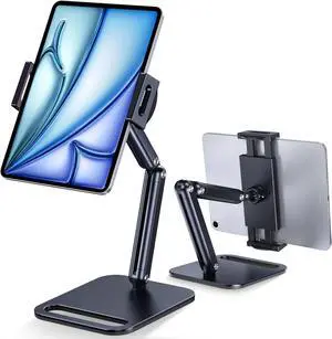 Tablet Stand for iPad Aluminum Tablet Holder with Heavy-Duty Base for Desk Fully Adjustable Angle Compatible with iPad Pro Air Mini Galaxy Tab Surface Pro Kindle 4.7-13 Black