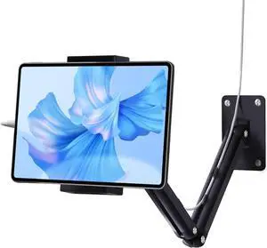 Tablet Wall Mount for ipad Aluminum Alloy Adjustable Long Arm Tablet Stand Holder Suitable for 4.7-13 and Under 3 Pounds ipad Mini/Air/Pro Galaxy Tab Kindle Nintendo Switch Phones(Black)