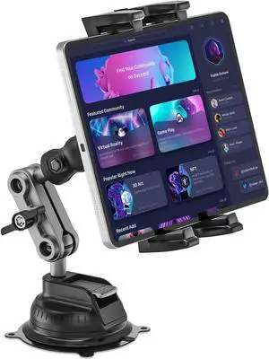 Tablet Mount for Truck Car Tablet Holder Heavy Duty Super Suction Cup/Adhesive Base iPad Stand for Dash Windshield Wall Vehicle Desk 360° Metal Bracket for 4.7-12.9 iPad Pro/Air/Mini/Galaxy