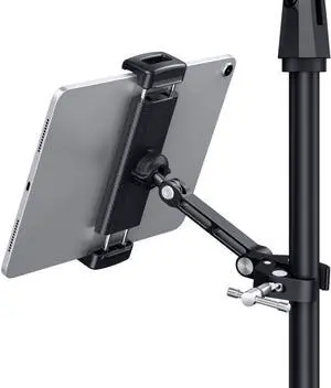 Tablet Holder for Microphone Stand Aluminum Mic Music Stand Holder Mount for Phone and iPad Adjustable Tablet Holder Compatible with Devices from 4.7 to 13 inch Tablets & Smartphones