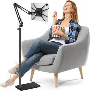 Tablet Floor Stand Universal Metal Tablet Holder Overhead Bed Mount Height Angle Adjustable Stand 360° Rotation Floor Holder for iPad Kindle Tab Phones E-Readers(7-12.9 Inch)