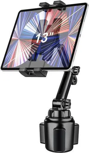 Cup Holder Car Tablet Mount iPad Mount Holder for Car/Truck 360° Rotation Adjustable Universal Tablet Stand Cradle Compatible with iPad Pro Air Mini Galaxy Tabs Cell Phones 4.7-13 Devices