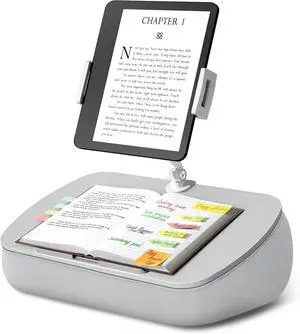 Lap Beanbag Cozy Kindle Pillow Stand for Bed with Adjustable Arm 360° Tablet Holder Fits 4.7-13 Kindle iPad Phone Laptop Lap Desk for Hands Free Reading in Bed Couch Sofa(Light gary)