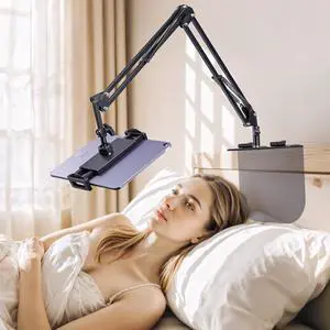 Tablet Stand Overhead Bed Phone Holder Adjustable Universal 360° Rotatable Metal Tablet Holder Stand for iPad iPhone Kindle Cell Phones or Other 5.0~12.9 Inch Device
