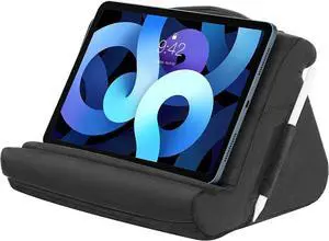 Tablet Pillow Stand Soft Tablet Cushion Stand with Multiple Viewing Angles and Storage Pocket Fit with iPad 10.2 2021/iPad Air 5/4/3/iPad Pro 11/12.9 2022 iPad 10th Galaxy Tab iPhone Black