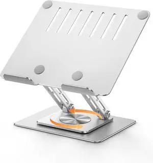 Tablet Stand Holder for Desk with 360° Rotating Base Dual Rod Adjustable & Foldable Aluminum Stand for Home Office Compatible with 11-16 Tablets Silver