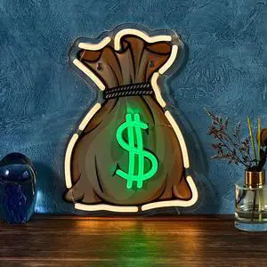 AYDCNQ LED Neon Signs Money Bag Wall Sign, Dollar Shape Neon Light, For Bar,Birthday Party Canteen Man Room Home Indoor Wall Decoration,Product size: 11.4x8.7inch