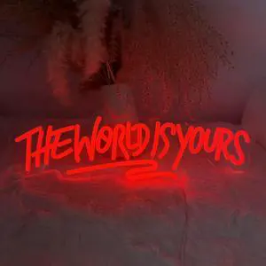 AYDCNQ The World Is Yours Led Neon Signs Lights Wall Decor Sign for Teen Men Lady Gift and Gaming Zone Party Classroom Wall Decor,size L17.7xH5.5inch (red)