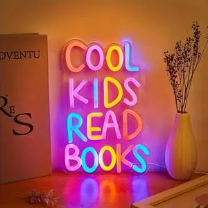 AYDCNQ 1pc Cool Kids Read Books LED Neon Sign Lamps Mother's Day For Festive Decoration, For Boys Girl Gifts, For Students Room Study Classroom Decoration, Powered By USB