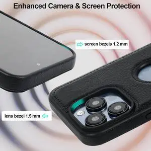 KSELF Leather Case for iPhone 13 Pro Max Case, Protective Slim with Kickstand Shockproof Phone Cases, Built-in Invisible Stand Compatible with iPhone 13 Pro Max 6.7'' (Black, for iPhone 13 Pro max)