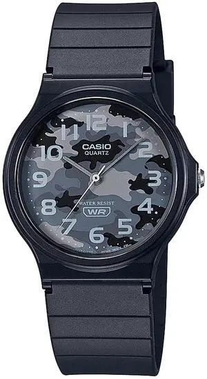 Casio MQ24-8CL Classic Analog Watch - Black Resin Band, Camouflage Dial, Water Resistant - Unisex Casual Timepiece