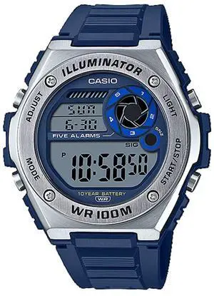 Casio MWD-100H-2AV Digital Sport Watch  100M Water Resistant, LED Backlight, Dual Time, Blue/Black Resin Strap