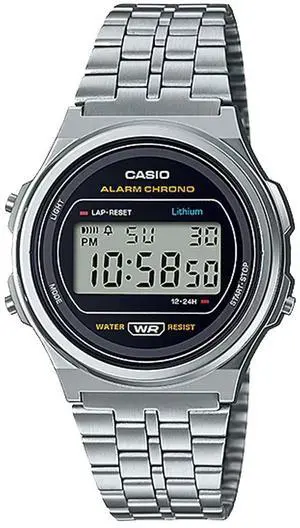 Casio Unisex Quartz Alarm Chronograph Silver-Tone 38mm Digital Watch A171WE-1A