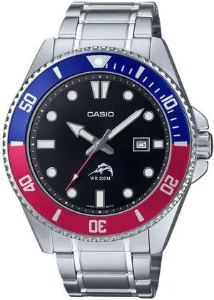 Casio Duro MDV106DD1A2V Dive Watch  Stainless Steel, Pepsi Bezel, 200M Water Resistance