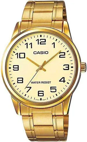 Casio Classic Gold-Tone Men's Dress Watch  MTPV001G9B, Gold Dial, Stainless Steel Band, Water Resist