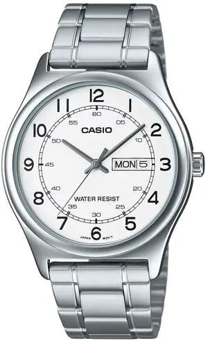 Casio MTP-V006D-7B2 Men's Analog Quartz Watch  White Dial, Day/Date Display, Stainless Steel Band, Classic Dress Style
