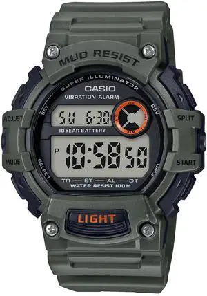 Casio TRT-110H-3AV Men's Digital Watch  Mud Resistant, 100M Water Resistant, 10-Year Battery, Vibration Alarm, Super LED Light, Countdown Timer, Dual Time, Green Resin Strap