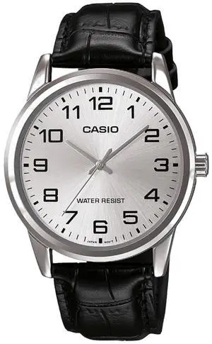Casio Mens MTP-V001L-7B Classic Analog Watch with White Dial and Black Leather Strap