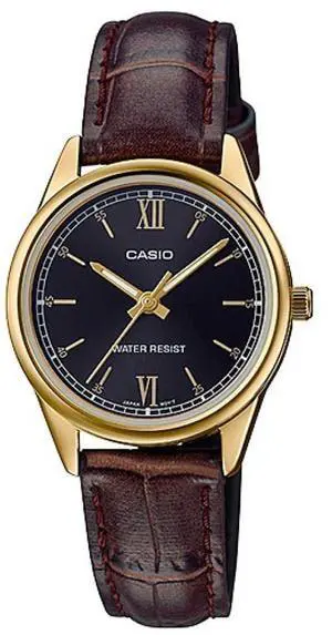 Casio Womens LTP-V005GL-1B Classic Analog Watch  Gold-Tone Stainless Steel Case, Black Leather Strap