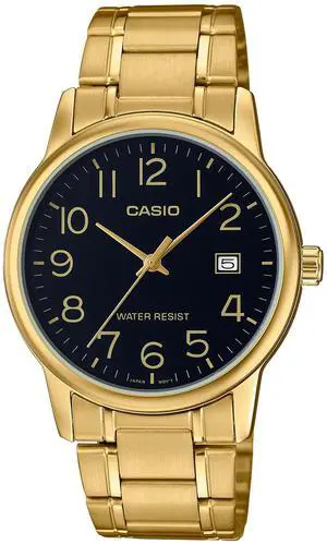 Casio Mens MTPV002G1B Analog Dress Watch  Gold-Tone Stainless Steel, Black Dial, Date Display
