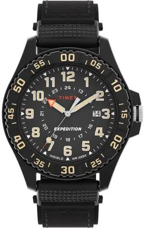 Timex Expedition TW4B26300 Acadia Rugged Men's 42mm Black Resin Case Analog Quartz Watch with Black Fabric Strap, 100M Water Resistant, INDIGLO® Backlight