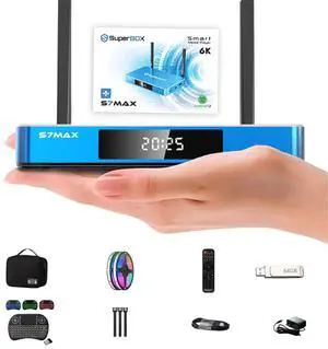 SuperBox S7 Max Premium Edition with Built-in Voice Control System | 2025 Model | Android 12 | 4GB RAM | 64GB Storage,Includes 5 free gifts