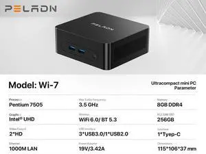PELADN Mini PC, Intel 7505(up to 3.5GHz),8GB LPDDR4/256GB SSD,Type-C/Dual HDMI 4K/60Hz Triple-Display WiFi6/BT5.3/USB3.2 Mini Computers,3-Year Warranty PELADN Mini PC, Intel 7505(up to 3.5GHz),8GB LPDDR4/256GB SSD,Type-C/Dual HDMI 4K/60Hz Triple-Display WiFi6/BT5.3/USB3.2 Mini Computers,3-Year Warranty