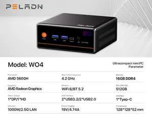 PELADN Mini personal computer, AMD Ryzen 5 5600H (6C/12T, up to 4.2Ghz),16GB DDR4/512GB NVMe SSD,Type-C/DP/HD, mini desktop computer WiFi6 4K/60Hz triple display USB3.2/BT5.2 for home business PELADN Mini personal computer, AMD Ryzen 5 5600H (6C/12T, up to 4.2Ghz),16GB DDR4/512GB NVMe SSD,Type-C/DP/HD, mini desktop computer WiFi6 4K/60Hz triple display USB3.2/BT5.2 for home business